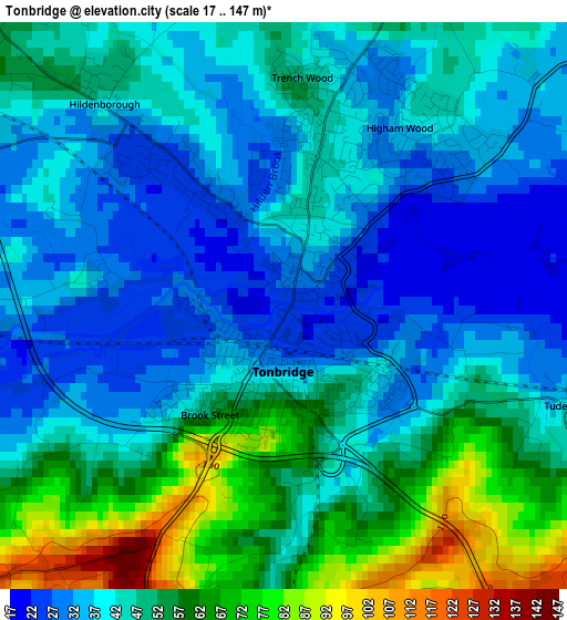 Tonbridge elevation map