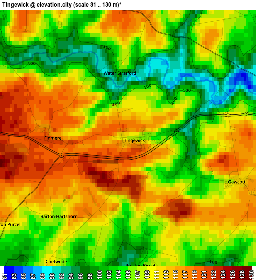 Tingewick elevation map