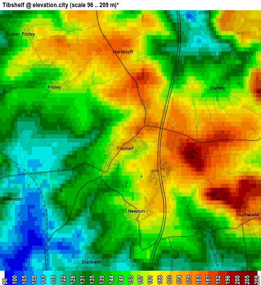 Tibshelf elevation map