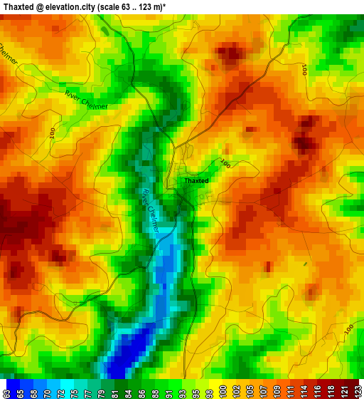 Thaxted elevation map