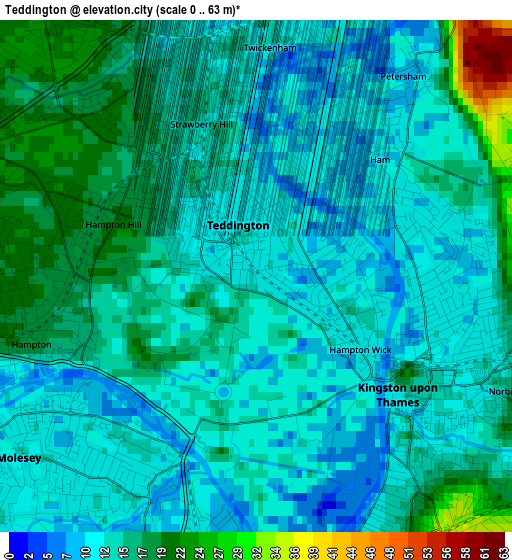 Teddington elevation map