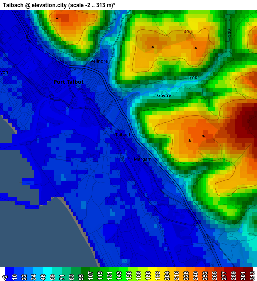 Taibach elevation map