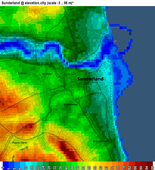 Sunderland elevation map
