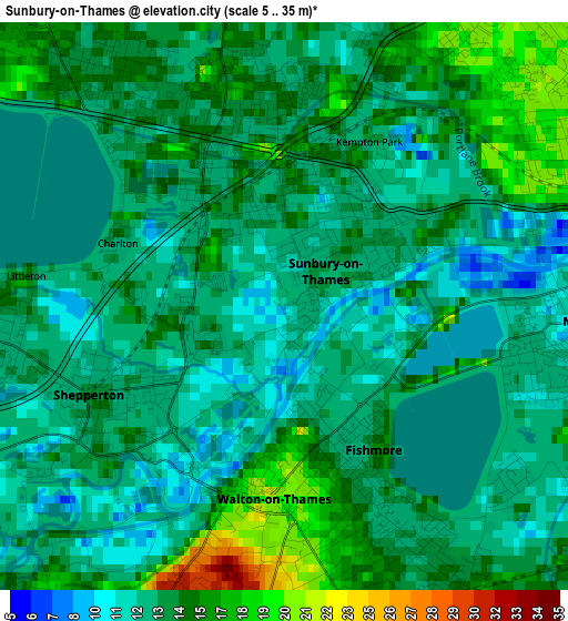 Sunbury-on-Thames elevation map