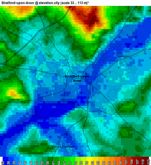 Stratford-upon-Avon elevation map