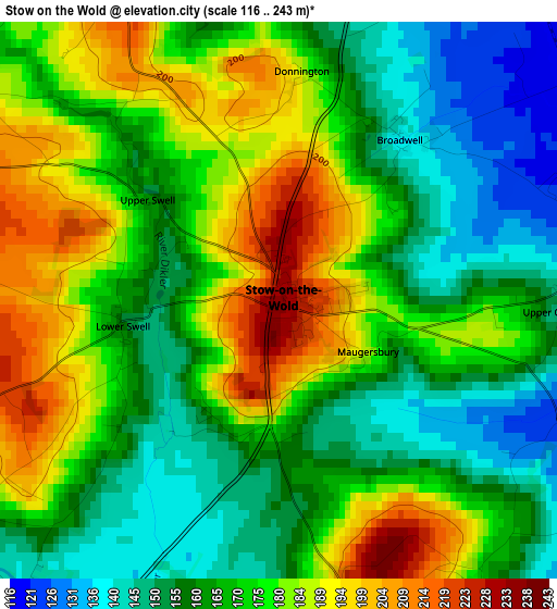 Stow on the Wold elevation map