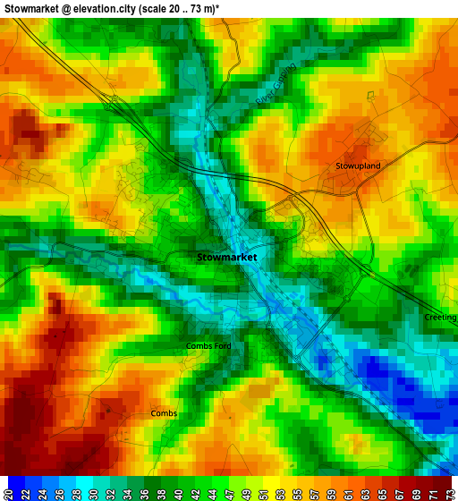 Stowmarket elevation map