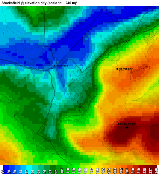 Stocksfield elevation map