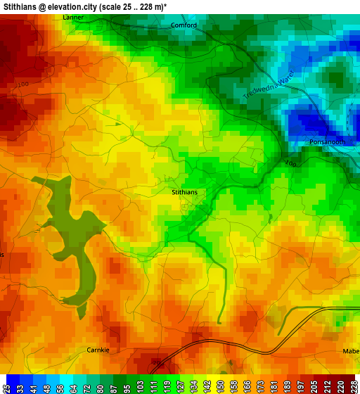 Stithians elevation map