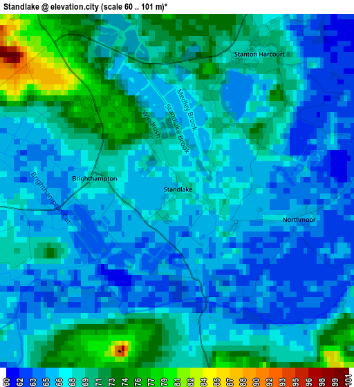 Standlake elevation map