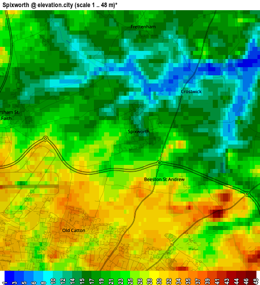 Spixworth elevation map