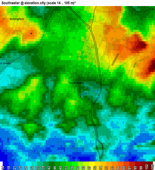 Southwater elevation map