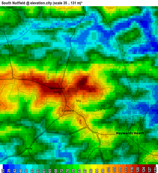 South Nutfield elevation map