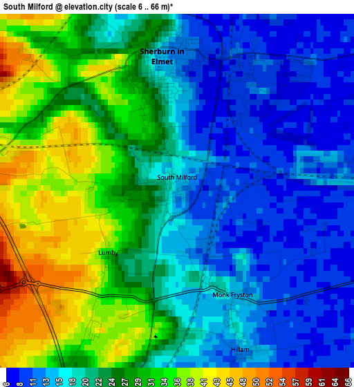 South Milford elevation map