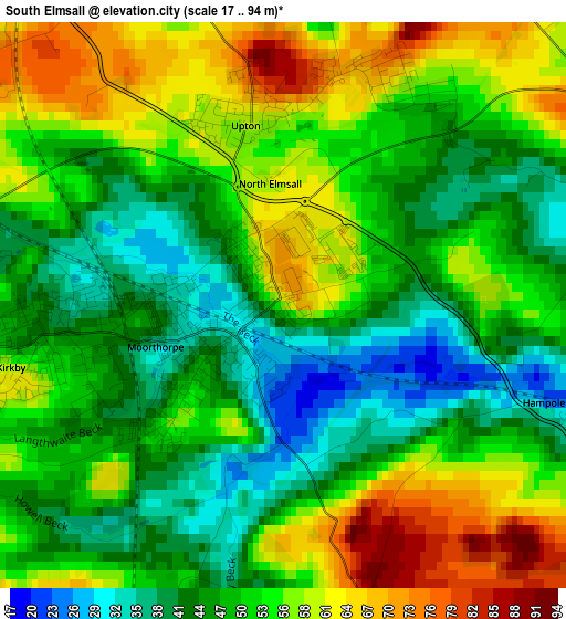 South Elmsall elevation map