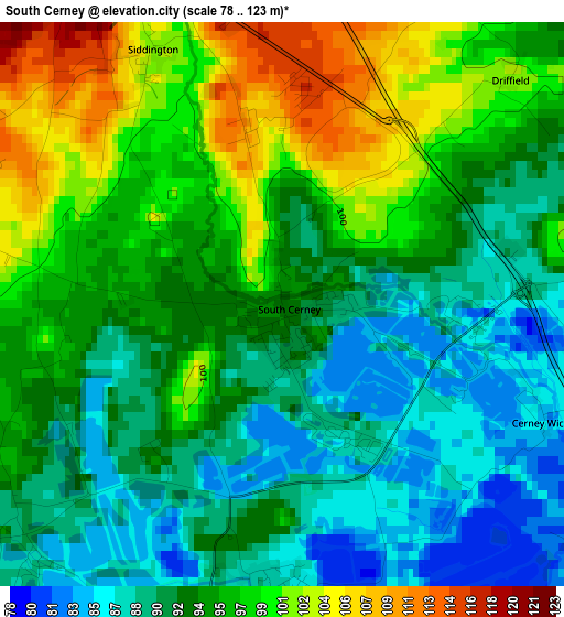 South Cerney elevation map