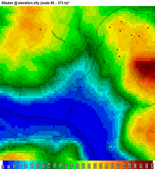 Silsden elevation map