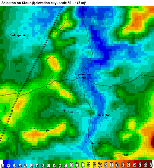 Shipston on Stour elevation map
