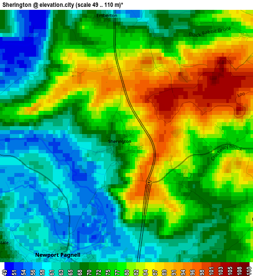 Sherington elevation map