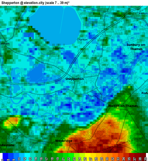 Shepperton elevation map