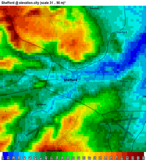 Shefford elevation map