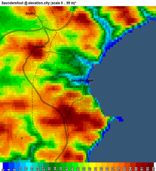 Saundersfoot elevation map