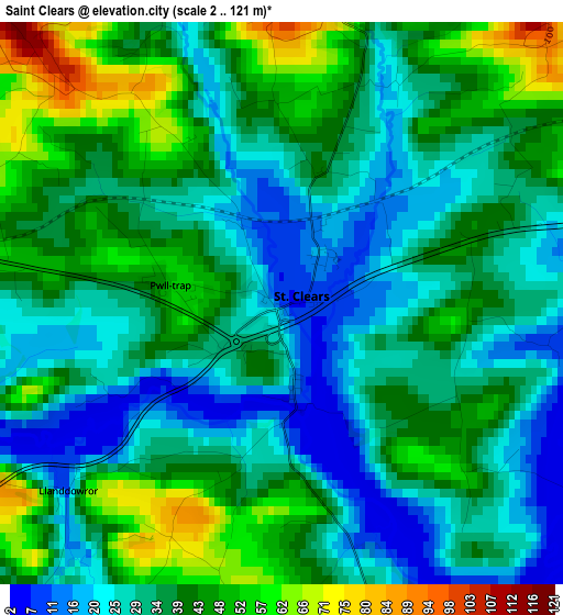 Saint Clears elevation map