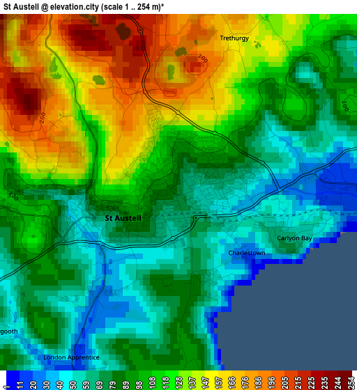 St Austell elevation map