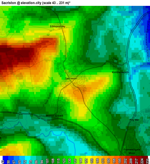 Sacriston elevation map