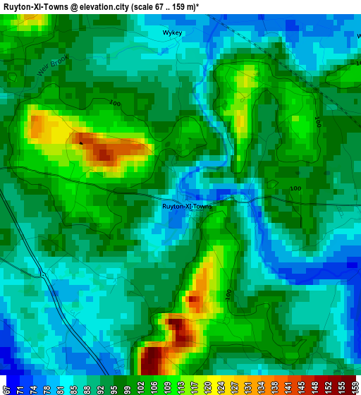 Ruyton-XI-Towns elevation map