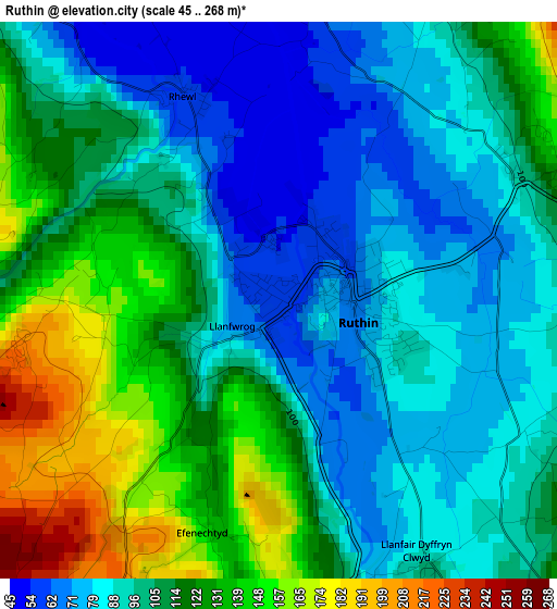 Ruthin elevation map