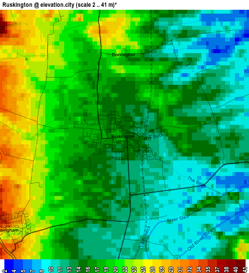 Ruskington elevation map