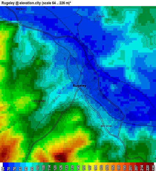 Rugeley elevation map