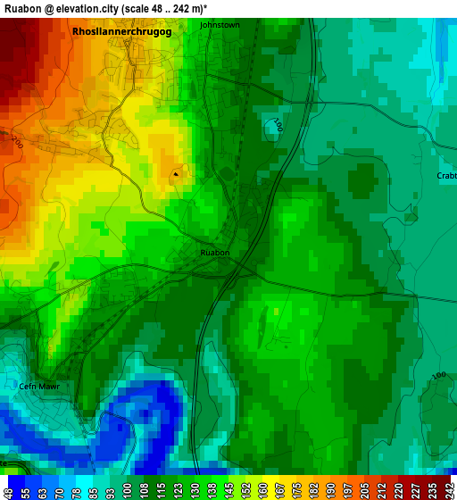 Ruabon elevation map