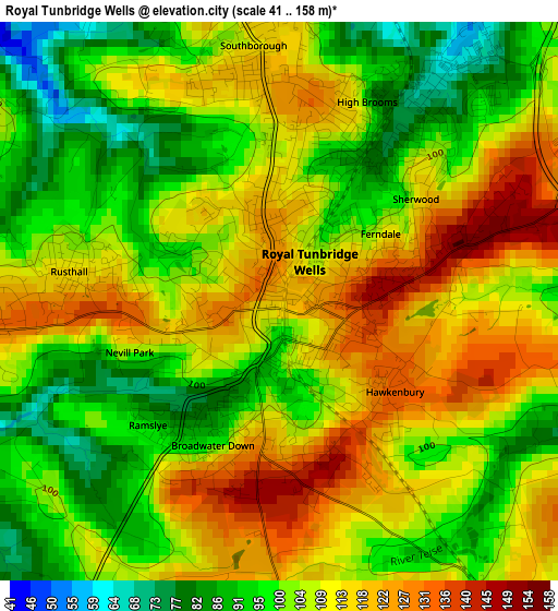 Royal Tunbridge Wells elevation map