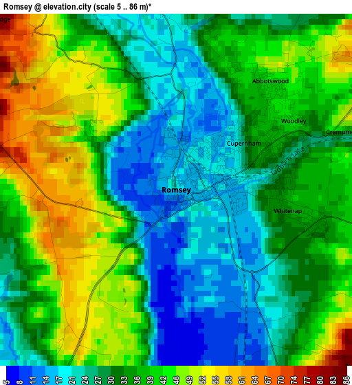 Romsey elevation map