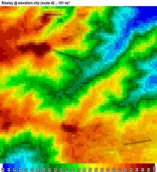 Riseley elevation map