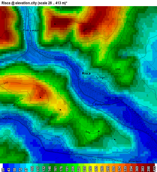 Risca elevation map