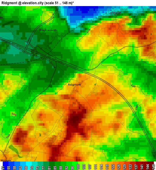 Ridgmont elevation map