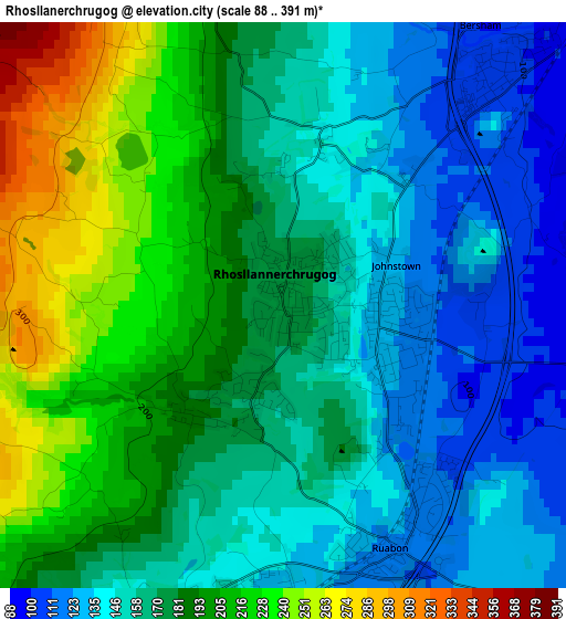 Rhosllanerchrugog elevation map