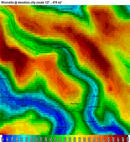 Rhondda elevation map