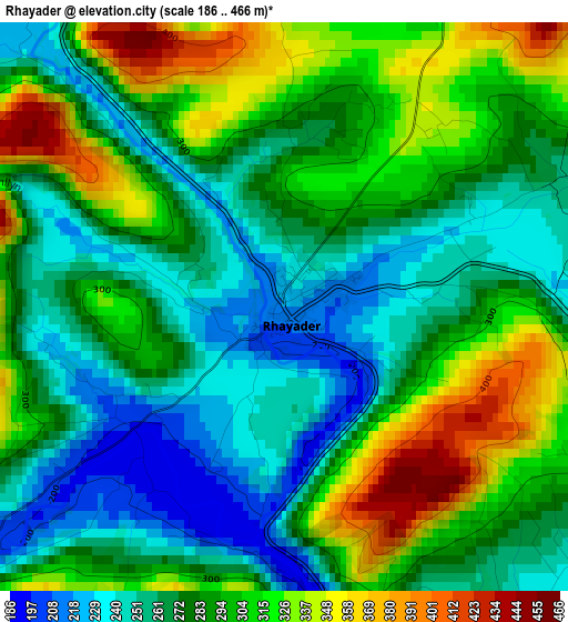 Rhayader elevation map