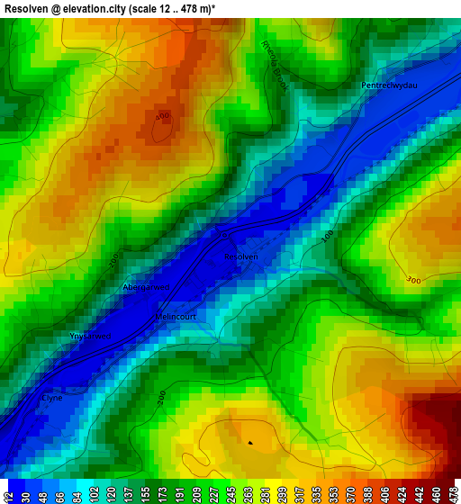 Resolven elevation map