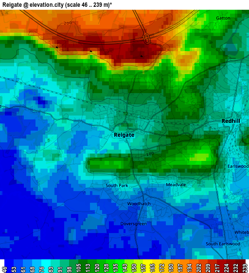 Reigate elevation map