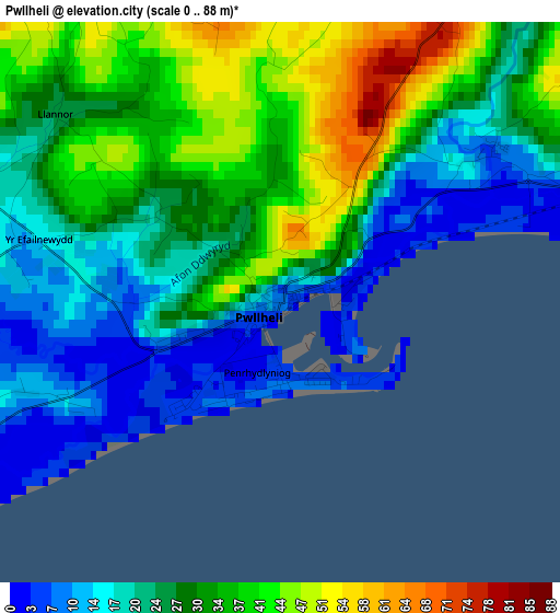 Pwllheli elevation map