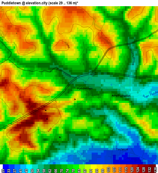 Puddletown elevation map