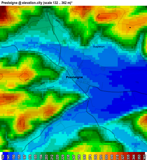 Presteigne elevation map