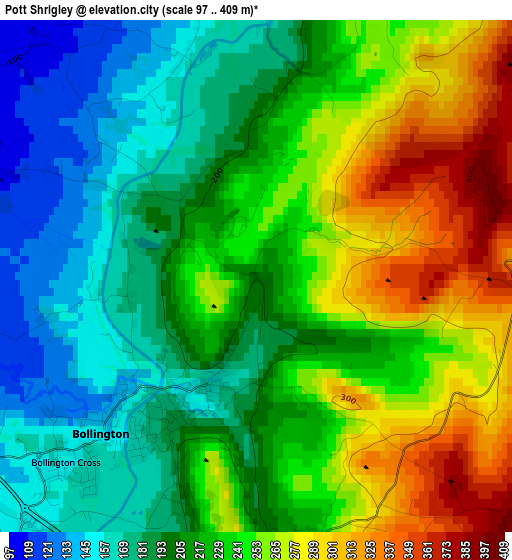 Pott Shrigley elevation map