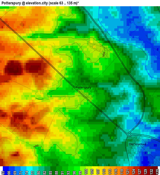 Potterspury elevation map