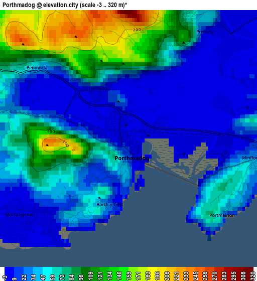 Porthmadog elevation map